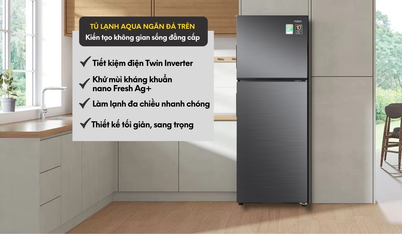 Tủ lạnh Aqua Inverter 212 lít AQR-T239FA(HB) thiết kế sang trọng